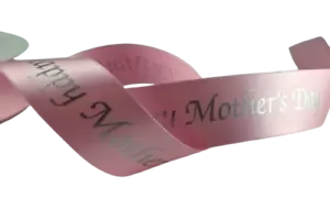 Happy Mother's Day Satin Ribbon - Pink with Silver Text - 25mm Wide - Any Length - Picture 1 of 5