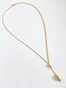 Vintage 10k 10kt yellow gold 16 3/4" necklace dangle Lariat beads Italy - Picture 1 of 8