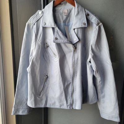 Chaqueta Chico's 3 Azul Imitación Cuero Cremallera Completa Café Corredor Motociclista Talla 3  Foto 1 de 4