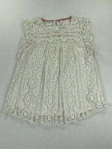Xhilaration Women's Lace Tops Blouse Size Large Cream Boho Flutter Sleeve - Picture 1 of 9
