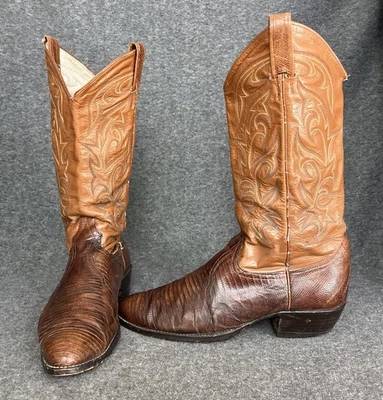 Antigo Larry Mahan Botas Lagarto Masculinas 10 Conhaque Marrom Cowboy Ocidental EUA EDIÇÕES - Imagem 1 de 4