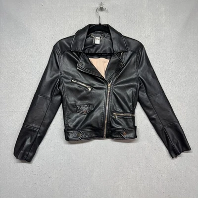 Разделенный H & M женщин черный искусственной кожи полный молнии Moto куртка мотоциклиста размер 6 - Изображение 1 из 4