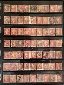 GB QV 1d Red Stars x63 1855-57 Konvolut 16 & 14 Perf LC & SC Restposten (Lot 1718) - Bild 1 von 5