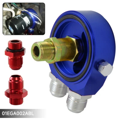 AN10 Universal Aluminum Oil Filter bypass Sandwich Adapter Plate Kit Blue - Image 1 of 4