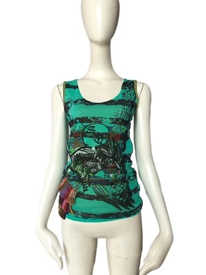 Camiseta sin mangas SAVE THE QUEEN Italia rayas verdes malla flecos dos capas talla M Foto 1 de 4