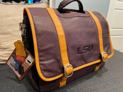 LSU Briefcase Messenger Bag w/ Strap - With Tags - Genuine Leather Cover