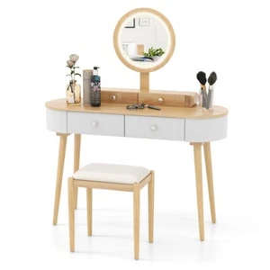 2 Spacious Drawer Vanity Table Set & Stool w/ 3 Color LED Lighted Makeup Mirror - Picture 1 of 11
