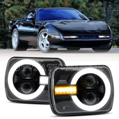 For Chevy 1984-1996 Corvette C4 Pair Black 5X7" 7x6" LED Headlights w/ DRL Turn - Image 1 of 4