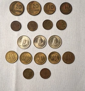 Lot of 18 Peru Coins, 1940s-1970s: 20, 10, 5, 1 Centavos & 5, 1, 1/2 Soles - Picture 1 of 6