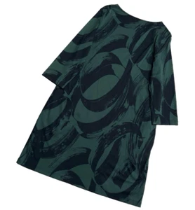 Marimekko XL Tunic Dress Women's Dark Green Abstract Pattern Cotton Sleeve - Picture 1 of 13