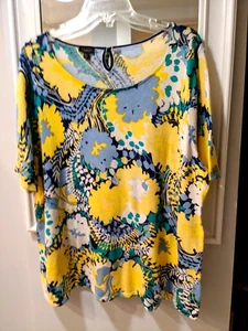 Talbots Scallop Trim Short Sleeve Top Floral Print 100% Cotton T-Shirt Women 3XP - Picture 1 of 11