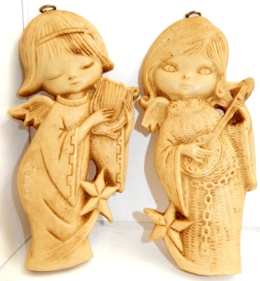 PLACAS COLGANTES DE PARED ÁNGEL México RESINA Navidad Kitsch Años 70 Instrumentos Foto 1 de 4