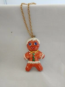 Ciondolo pan di zenzero vintage in metallo con catena tono oro 18 pollici - Foto 1 di 3