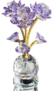 QFkris Purple K9 Crystal Roses Flower Glass Figurine Collectible Statue Real Art - Picture 1 of 21