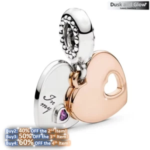 Silver Pink Love Heart Charm for Bracelet Women Ladies Girls Jewelry Gift UK NEW - Picture 1 of 3