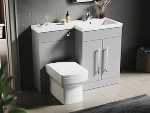 Bathroom Vanity Unit Sink Right Hand Basin Grey Storage Cabinet with WC Toilet - Picture 1 of 10