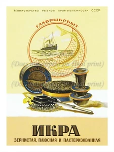 Soviet Russian Trade Advertising Food Industry Poster Print 18x24" BLACK CAVIAR - Picture 1 of 1