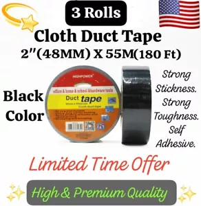 3 Rolls 2" X 55M 60 Yards Cloth Duct Tape Utility Grade Industrial SUV Vinyl TRU - Picture 1 of 8