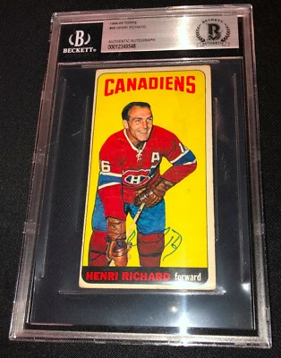 HENRI RICHARD SIGNED 1964-65 TOPPS SP #48 CANADIENS CARD BECKETT AUTHENTICATED - Image 1 of 2