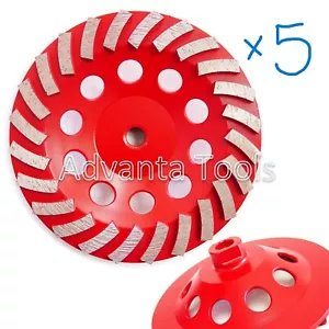 5er-Pack 7"" Spirale Turbo Beton Schleifbecher Rad - 25/30er Körnung, 24 Sekunden 5/8""-11 - Bild 1 von 5