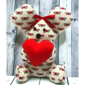 Oso de Peluche Peluche Vintage Peluche Hecho a Mano Corazones Blancos Acebo Patrón - Imagen 1 de 10