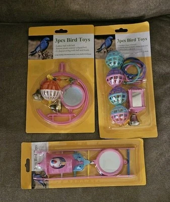 WALMART Bird Toy Bells, Mirrows, Rings, Balls, Hoops, Ladder, Multi Colored, 3 Packages