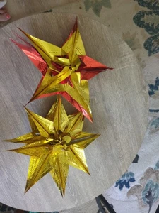 Vintage MCM Rot & Gold Folie Paar 3D Klapp Nordstern Weihnachten 60er Lot 6 - Bild 1 von 13