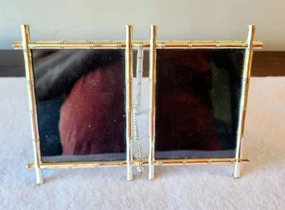 Pottery Barn Silver Bamboo Double Picture Frame 3x4" Hollywood Regency Tropical  - Image 1 of 4