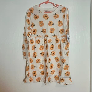 NWT Old Navy Girls Pumpkin Print Long Sleeve Dress - Size 5T - Halloween - Picture 1 of 3