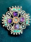 MATL Matilde Poulat Sterling Silver Brooch Amethyst Turquoise Cross Vintag