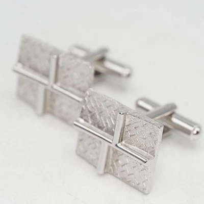 Set Gemelli da Uomo Medio Secolo Design Color Argento Rettangolo Uomo Gioielli - Immagine 1 di 2