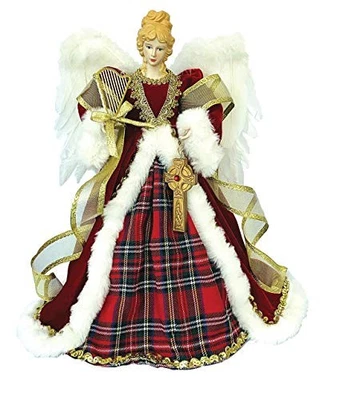 Santa's Workshop Red Plaid Angel Christmas Tree Topper 16 Inch - Image 1 of 2