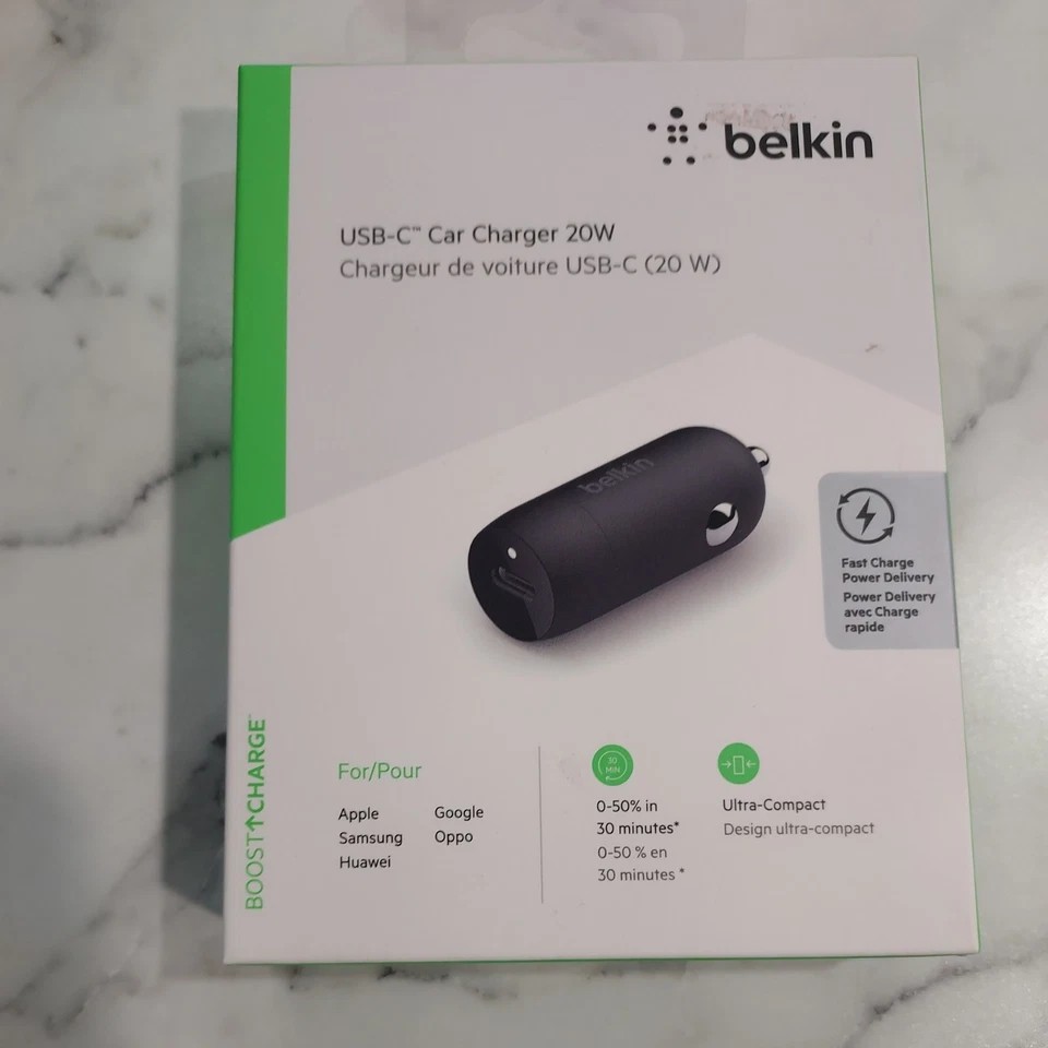 NEW sealed Belkin USB-C Car Charger 20W Fast Charge for Apple Samsung Google  - Image 1 of 3