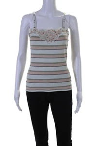 Karen Millen Womens Thin Strap Lace Neckline Striped Beaded Tank Top Green Size - Picture 1 of 8