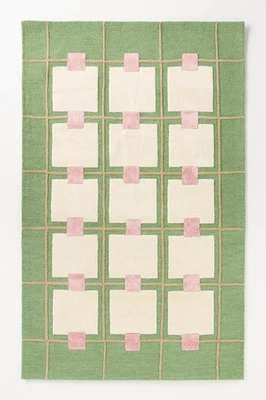 Tapete de área tufado mistura de viscose lã verde geométrico feito à mão verde rosa marfim - Imagem 1 de 3