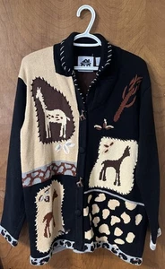 Storybook Knits Sweater Size L Cardigan Giraffes  Animal Print - Picture 1 of 6