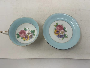 Vintage Paragon Blue and Floral Bone China Teacup and Saucer Set England 1960 - Picture 1 of 5