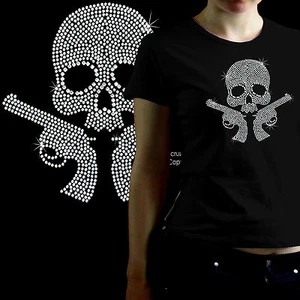 Glitzer Nieten Strass Gothic Skull Totenkopf Damen Girl T-Shirt *7213  - Bild 1 von 2