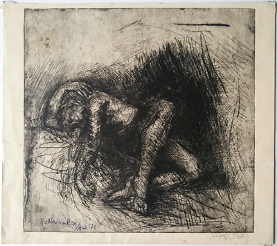 Grafik Print Radierung Figuration Schlafende Rudolf Rothe Monogramm Widmung - Bild 1 von 4