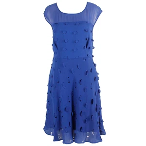 Tahari Sz 8 Royal Blue Lined 100% Polyester Silk Dot Appliques Fit N Flare Dress - Picture 1 of 8