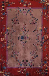 Alfombra marrón Art Deco de área de tinte vegetal 9x12 lana hecha a mano alfombra vintage - Imagen 1 de 20