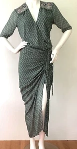 NEW VERONICA BEARD (Size 6) Mariposa Green Print 100% Silk Adjustable Midi Dress - Picture 1 of 18