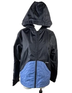 Girls Nike Black and Purple Fleece Lined Hooded Windbreaker Coat Girls XL 16 - Picture 1 of 15