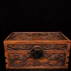 15" Chinese Old Antique Huanghuali Wood Handcarved Phoenix Peony Box Statue