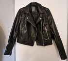 Primark - Womens Jacket size 10 - Black Leather Look Zip up Bomber / Biker Style