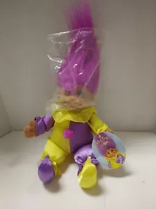Troll Doll Purple Hair Yellow Clown Jester Suit NWT Russ Plush 9" Toy Lovey - Picture 1 of 1