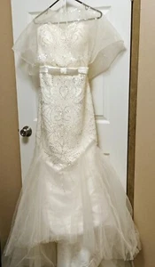 Lovely Ivory Trumpet Mermaid Sequined Beaded Court Train Wedding Dress Used - Picture 1 of 11