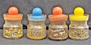 Vintage Set of 4 Plastic Jars Canister With Lids Craft With Pins - Picture 1 of 7