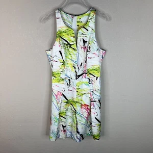 Milly Women's Racerback A-Line Scribble Dress White Yellow 6 Bold Colorful - Picture 1 of 14