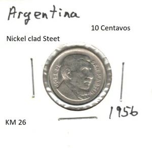 Argentina 10 Centavos, nickel clad steel, 1956, KM 26 - Picture 1 of 2